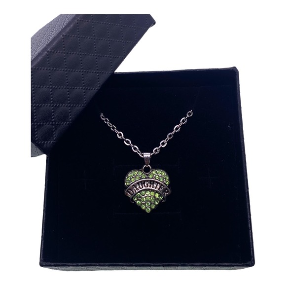 Imitation Green Peridot Daughter Cubic Zirconia Heart Necklace Gift Box - Picture 2 of 4
